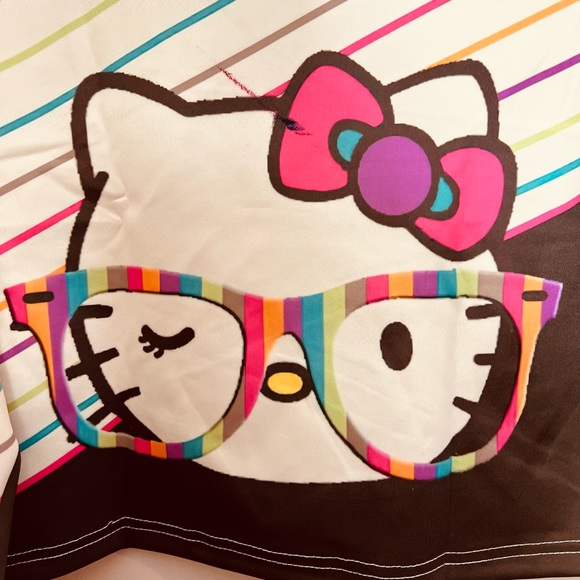 ❌SOLD❌Hello Kitty wearing glasses black ivory stripe long sleeve crop top medium - Picture 7 of 7